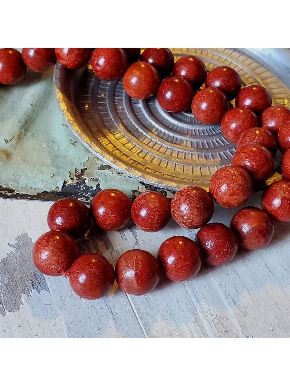 Natural Sponge Coral Gemstone Beads Red Dye Enhanced Round 11 to 12mm Size 6 pcs